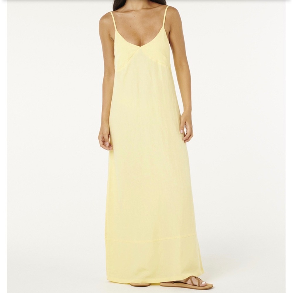 Rip Curl Aloha Maxi Dress Banana Yellow Linen Blend Women's Size 2XL New